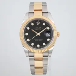 ROLEX DATEJUST 41 STEEL 18K YELLOW GOLD BLACK DIAMOND DIAL MEN WATCH 126333
