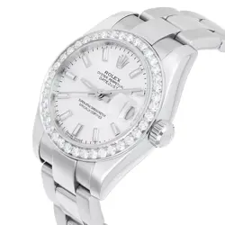 ROLEX DATEJUST 26 MM SILVER INDEX DIAL DIAMOND BEZEL OYSTER BAND STEEL WATCH