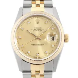 ROLEX DATEJUST 10P DIAMOND 16233G CHAMPAGNE GOLD S NUMBER SECOND HAND MENS
