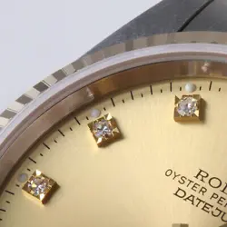 ROLEX DATEJUST 10P DIAMOND 16233G CHAMPAGNE GOLD S NUMBER SECOND HAND MENS