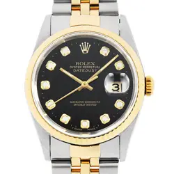 ROLEX DATEJUST 10P DIAMOND 16233G BLACK W NUMBER SECOND HAND MENS
