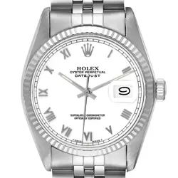 ROLEX DATEJUST STEEL WHITE GOLD WHITE DIAL VINTAGE MENS WATCH 16014