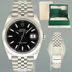 2020 MINT ROLEX DATEJUST 41 STEEL 126300 BLACK DIAL JUBILEE BAND 41MM WATCH BOX