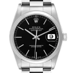ROLEX DATEJUST 36MM BLACK DIAL STEEL MENS WATCH 16200