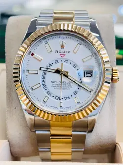ROLEX SKY-DWELLER 326933 WHITE DIAL OYSTER 18K YELLOW GOLD / STEEL WATCH