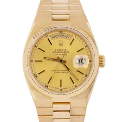 ROLEX OYSTERQUARTZ DAY-DATE PRESIDENT CHAMPAGNE 18K YELLOW GOLD WATCH 19018