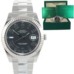 MINT ROLEX DATEJUST 2 WIMBLEDON WHITE GOLD FLUTED BEZEL 116334 WATCH BOX