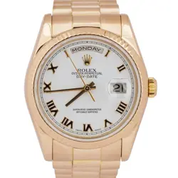 MINT ROLEX DAY-DATE PRESIDENT WHITE ROMAN 18K ROSE GOLD FLUTED 36MM 118235 WATCH