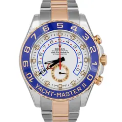 PAPERS ROLEX YACHT-MASTER II 44MM BLUE HANDS 18K ROSE GOLD STEEL 116681 BOX