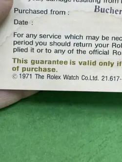 Vintage Rare Rolex Watch -1971 Open Hand Written Blank Certificate Guarantee R4