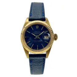 ROLEX LADY-DATEJUST 18K YELLOW GOLD AUTOMATIC WATCH 6917 BLUE DIAL LEATHER BAND