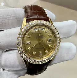 ROLEX PRESIDENT DAY-DATE 18K YG 36MM DIAMOND DIAL DIAMOND BEZEL WATCH 