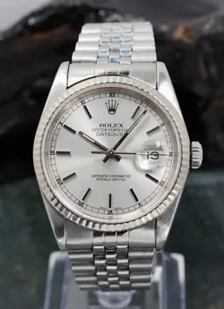 ROLEX OYSTER PERPETUAL DATEJUST 16234 STAINLESS STEEL 36MM SILVER DIAL WATCH