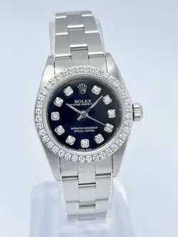 ROLEX OYSTER PERPETUAL 76080 24MM BLACK DIAMOND DIAL DIAMOND BEZEL BOX