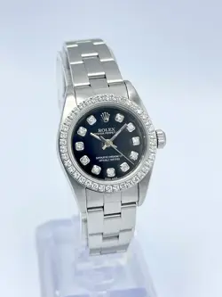Rolex Oyster Perpetual 76080 24mm Black Diamond Dial Diamond Bezel Box