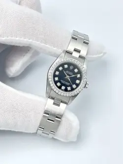 Rolex Oyster Perpetual 76080 24mm Black Diamond Dial Diamond Bezel Box