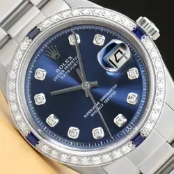 MENS ROLEX DATEJUST BLUE DIAMOND SAPPHIRE 18K WHITE GOLD STAINLESS STEEL WATCH