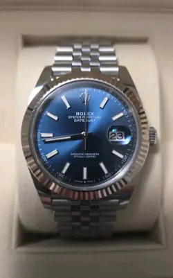 2021 ROLEX DATEJUST 41MM BLUE DIAL FLUTED JUBILEE 126334 STAINLESS STEEL WATCH