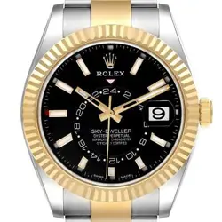 ROLEX SKY DWELLER STEEL YELLOW GOLD BLACK DIAL MENS WATCH 326933 BOX CARD
