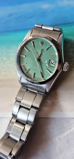 Vintage Rolex Oysterdate 6466 Olive Green Dial Boy Size  Hand-Winding Watch 1966
