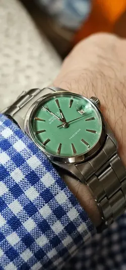 Vintage Rolex Oysterdate 6466 Olive Green Dial Boy Size  Hand-Winding Watch 1966