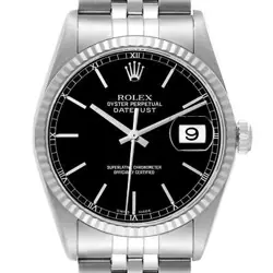 ROLEX DATEJUST BLACK DIAL STEEL WHITE GOLD MENS WATCH 16234
