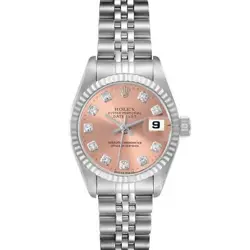 ROLEX DATEJUST STEEL WHITE GOLD SALMON DIAMOND DIAL LADIES WATCH 69174