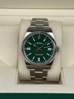 ROLEX OYSTER PERPETUAL 41MM GREEN DIAL BOX AND PAPERS