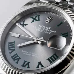 ROLEX DATEJUST 36 126234 SLATE (GREY) GREEN ROMAN 5 ROW JUBILEE BRACELET RAN...