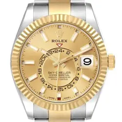ROLEX SKY DWELLER STEEL YELLOW GOLD CHAMPAGNE DIAL MENS WATCH 326933 BOX CARD