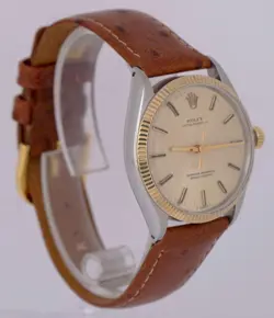 MINT 1972 Rolex Oyster Perpetual 34mm 1005 Champagne 18K Fluted Automatic Watch