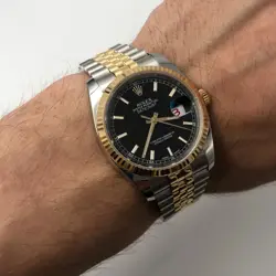 ROLEX DATEJUST 36MM STEEL YELLOW GOLD BLACK INDEX DIAL AUTOMATIC WATCH 116233