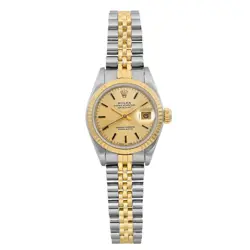 ROLEX DATEJUST 18K YELLOW GOLD STEEL CHAMPAGNE DIAL LADIES AUTOMATIC WATCH 69173