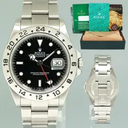 2004 MINT ROLEX EXPLORER II 16570 STAINLESS STEEL BLACK DIAL GMT 40MM WATCH BOX