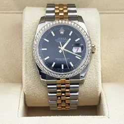 ROLEX DATEJUST 36 BLACK DIAL YELLOW GOLD STEEL JUBILEE DIAMOND BEZEL REF: 116233