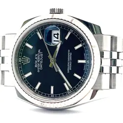 ROLEX DATEJUST 116234 SILVER JUBILEE BRACELET WITH SILVER BEZEL BLACK DIAL W/BOX