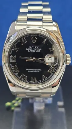 ROLEX DATEJUST 116200 SILVER OYSTER BRACELET WITH SILVER BEZEL BLACK DIAL B&P