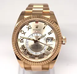 ROLEX SKY-DWELLER 42MM SUNDUST ROMAN DIAL 18K ROSE GOLD WATCH - 326935