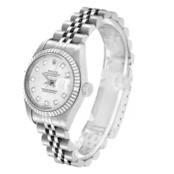 ROLEX DATEJUST STEEL WHITE GOLD SILVER DIAMOND DIAL LADIES WATCH 79174