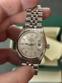 ROLEX DATEJUST 1601 SILVER JUBILEE BRACELET WITH WHITE GOLD BEZEL