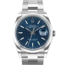 ROLEX DATEJUST 36 126200 BLUE STICK STEEL SMOOTH OYSTER MENS WATCH