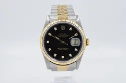 ROLEX DATEJUST 16233 BLACK DIAMOND DIAL 36MM 1995 WITH BOX AND PAPERS