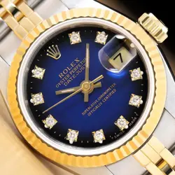 ROLEX DATEJUST 69173 BLUE VIGNETTE FACTORY DIAMOND DIAL 18K GOLD STEEL WATCH