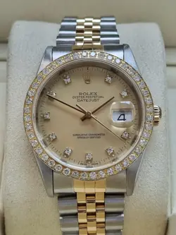 ROLEX DATEJUST 36MM SSG DIAMOND BEZEL CHAMPAGNE DIAMOND DIAL 2001