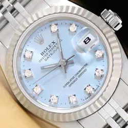 ROLEX LADIES DATEJUST 69174 ICE BLUE FACTORY DIAMOND DIAL 18K GOLD STEEL WATCH