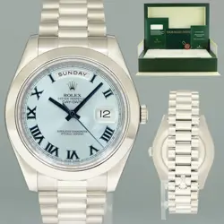 2015 MINT ROLEX DAY-DATE 41MM BLUE ROMAN PLATINUM PRESIDENT 218206 WATCH BOX