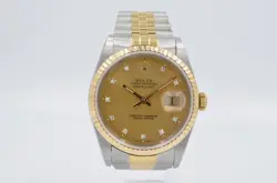 ROLEX DATEJUST 16233 CHAMPAGNE DIAMOND DIAL 36MM 1995 WITH BOX AND PAPERS