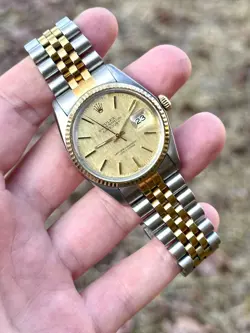 ROLEX DATEJUST 16013 TWO TONE (CHAMPAGNE LINEN DIAL)  QUICK SET 36MM MEN'S WATCH