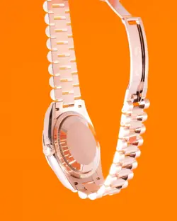 Rolex Daydate 36mm 128235-0085 Blue Baguette Dial Rose Gold 2024