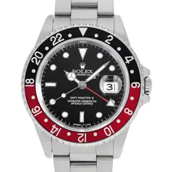 ROLEX GMT MASTER II RED AND BLACK BEZEL 16710 BLACK SINGLE BUCKLE W NUMBER S...